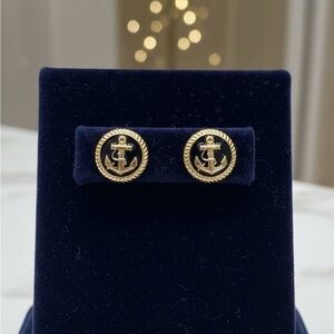 Gold Anchor Stud Earrings Vintage Look